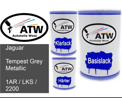 Jaguar, Tempest Grey Metallic, 1AR / LKS / 2200: 500ml Lackdose + 500ml Klarlack + 250ml Härter - Set, von ATW Autoteile West.
